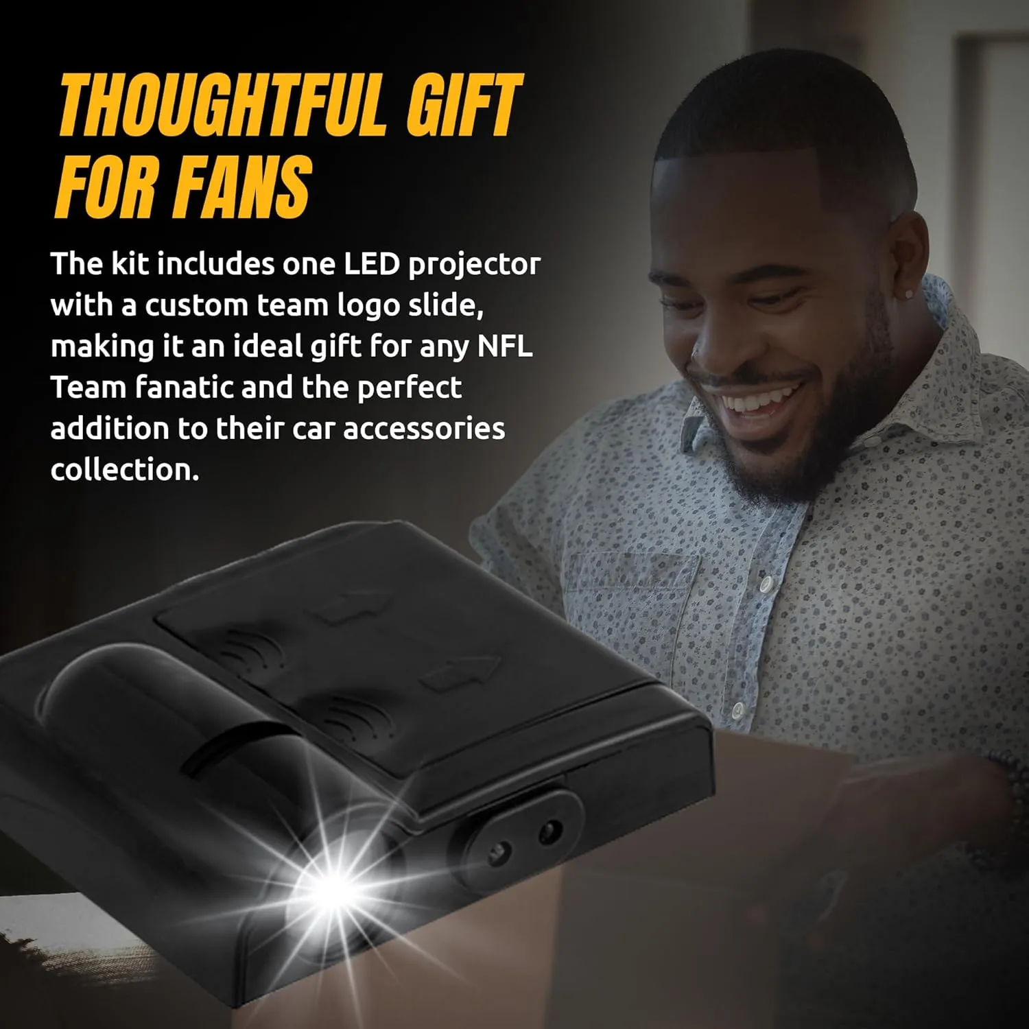 NFL American Football Green Bay Packers - Led Car Door Light - Wireless Led Projector with One Team Logo Slide - Compatible for Most Car Models - Battery-Operated, 2.5” x 2.5”