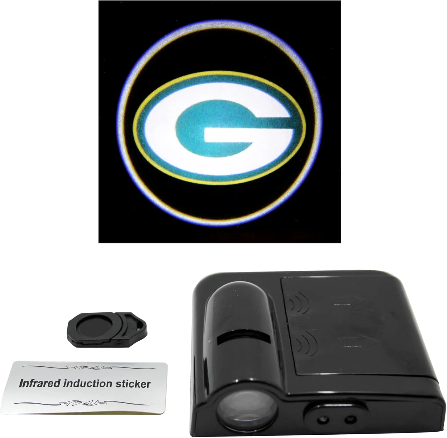 NFL American Football Green Bay Packers - Led Car Door Light - Wireless Led Projector with One Team Logo Slide - Compatible for Most Car Models - Battery-Operated, 2.5” x 2.5”