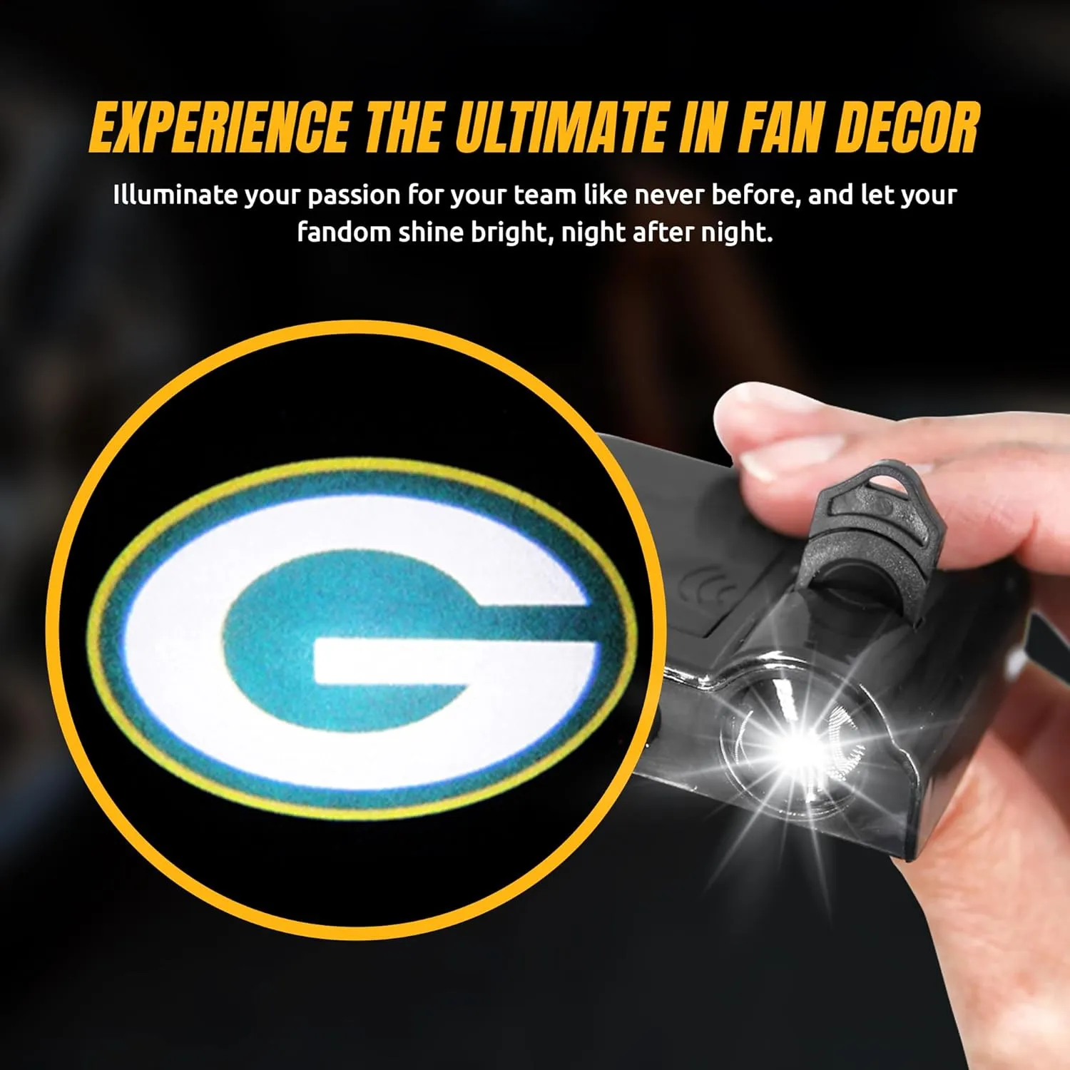 NFL American Football Green Bay Packers - Led Car Door Light - Wireless Led Projector with One Team Logo Slide - Compatible for Most Car Models - Battery-Operated, 2.5” x 2.5”