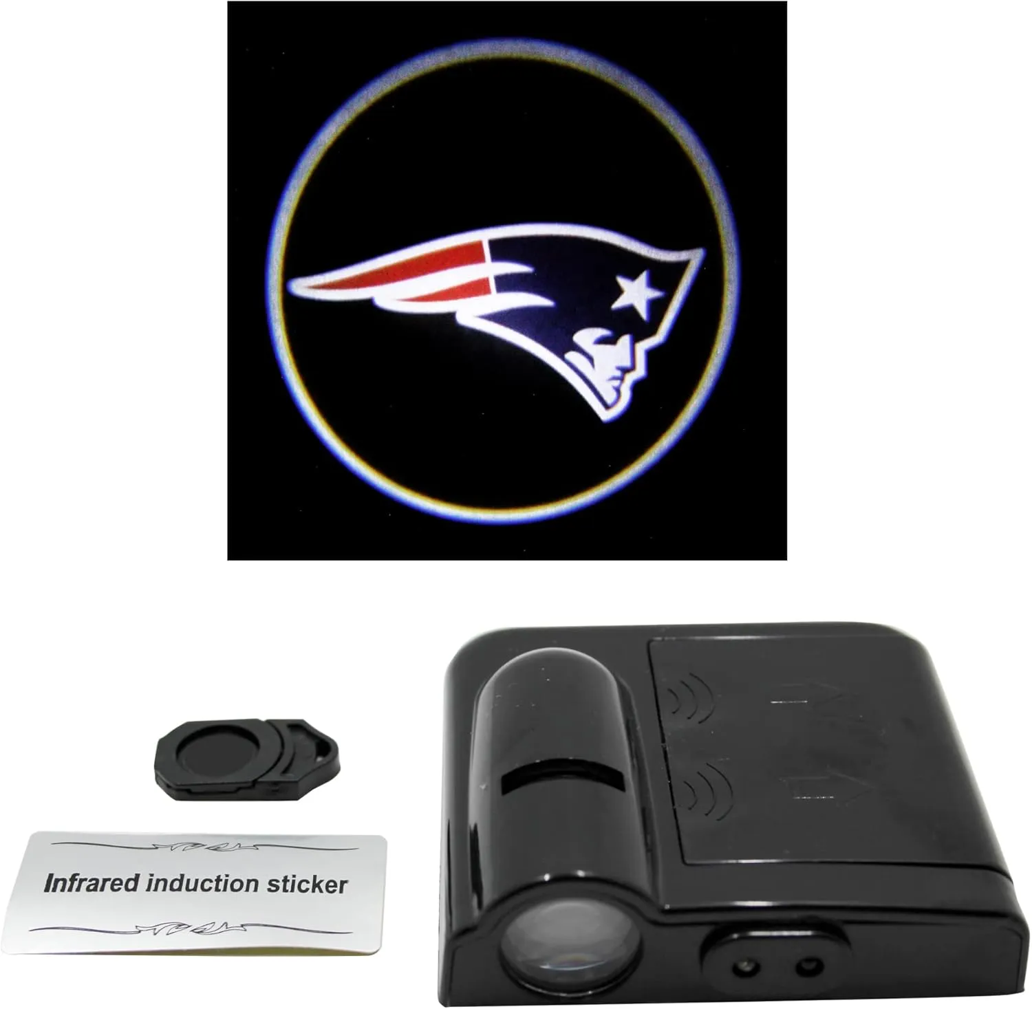 NFL American Football New England Patriots - Led Car Door Light - Wireless Led Projector with One Team Logo Slide - Compatible for Most Car Models - Battery-Operated, 2.5” x 2.5”