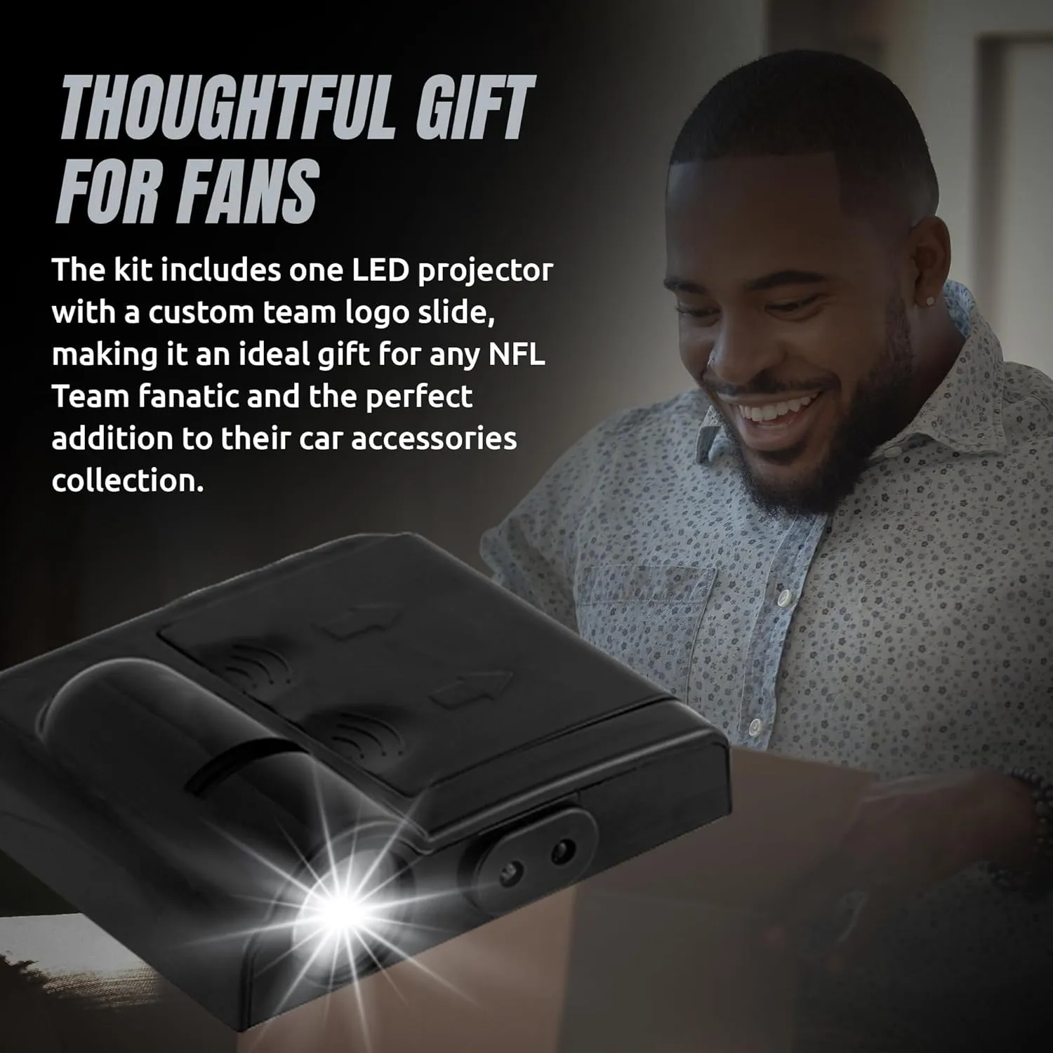 NFL American Football New England Patriots - Led Car Door Light - Wireless Led Projector with One Team Logo Slide - Compatible for Most Car Models - Battery-Operated, 2.5” x 2.5”