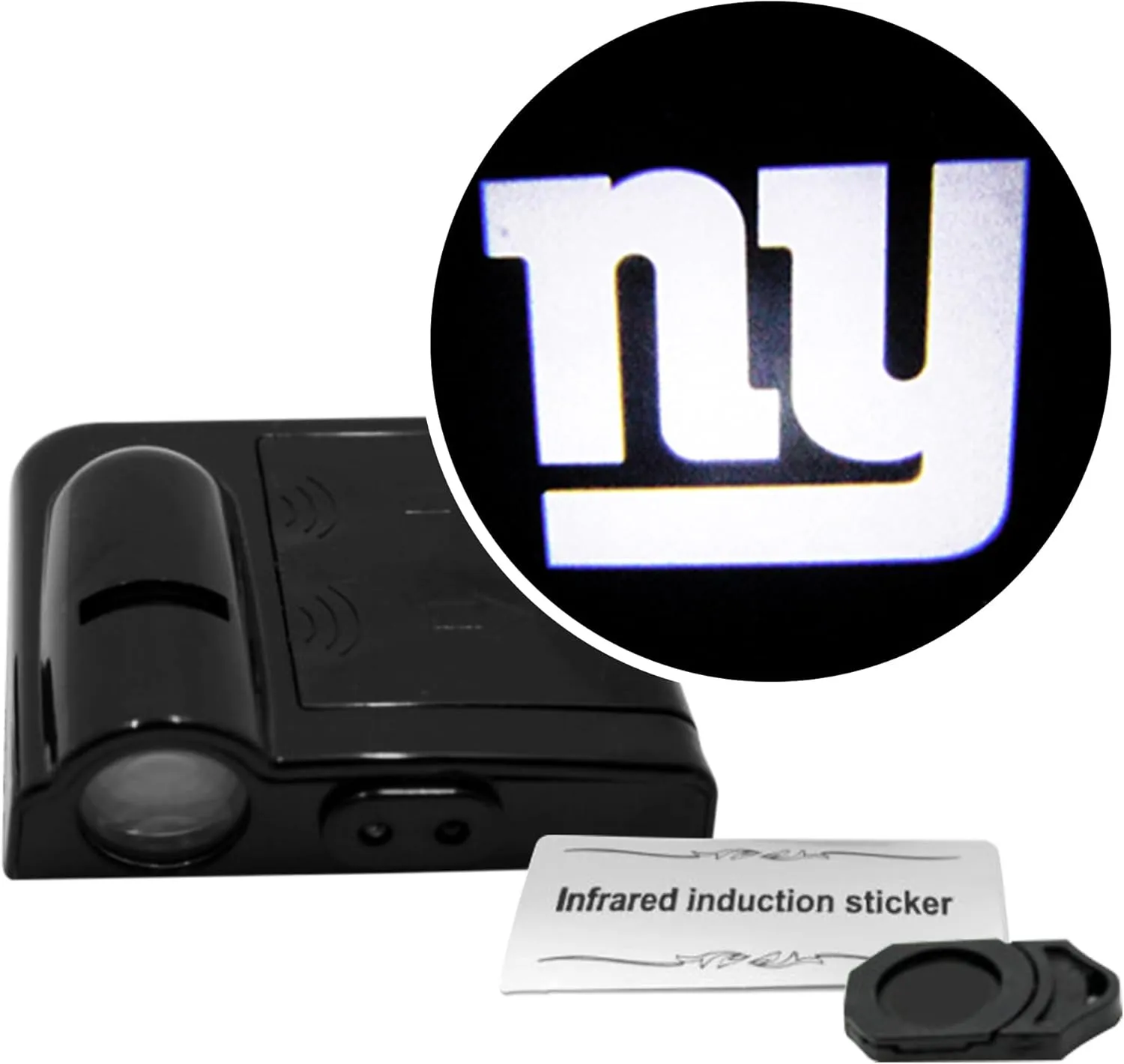 NFL American Football New York Giants - Led Car Door Light - Wireless Led Projector with One Team Logo Slide - Compatible for Most Car Models - Battery-Operated, 2.5” x 2.5”