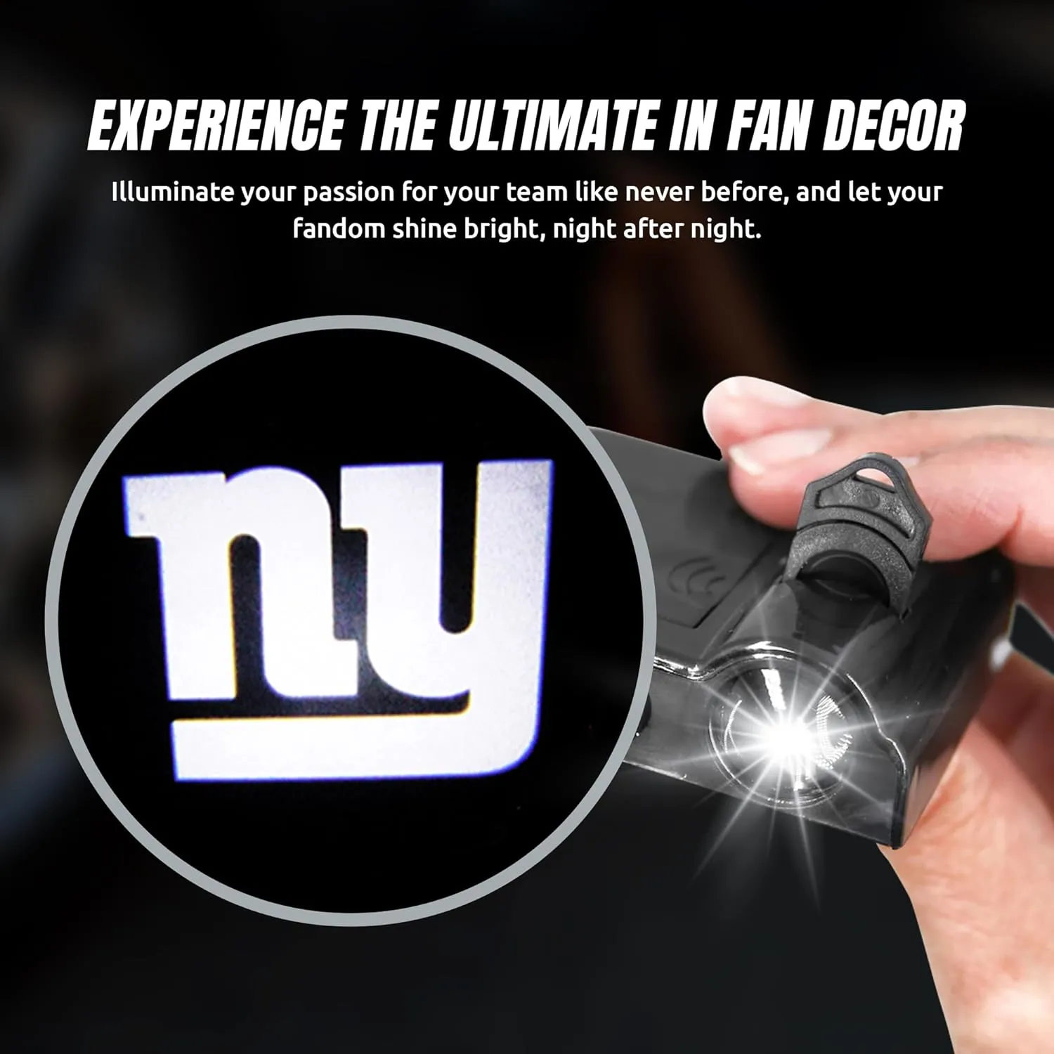 NFL American Football New York Giants - Led Car Door Light - Wireless Led Projector with One Team Logo Slide - Compatible for Most Car Models - Battery-Operated, 2.5” x 2.5”