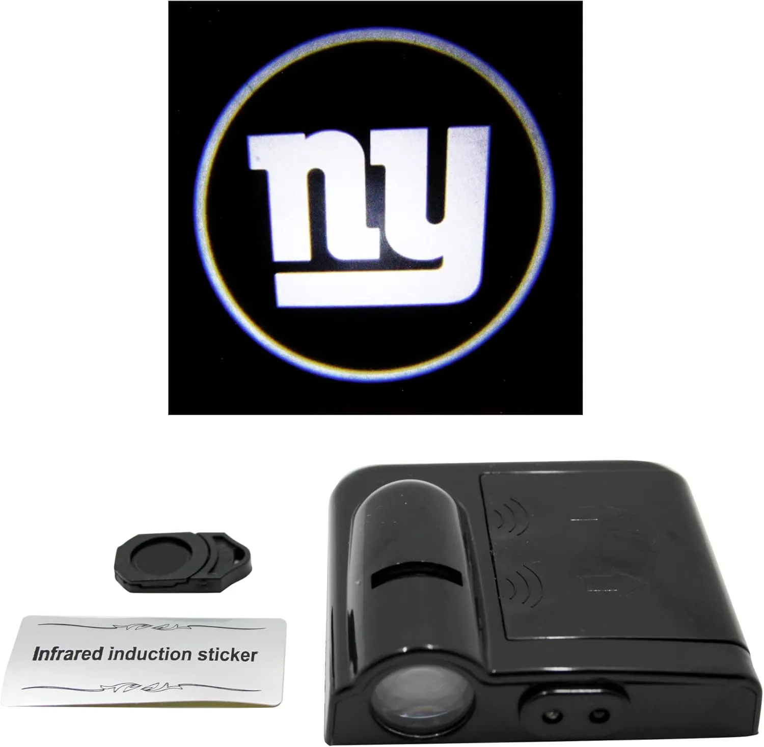 NFL American Football New York Giants - Led Car Door Light - Wireless Led Projector with One Team Logo Slide - Compatible for Most Car Models - Battery-Operated, 2.5” x 2.5”