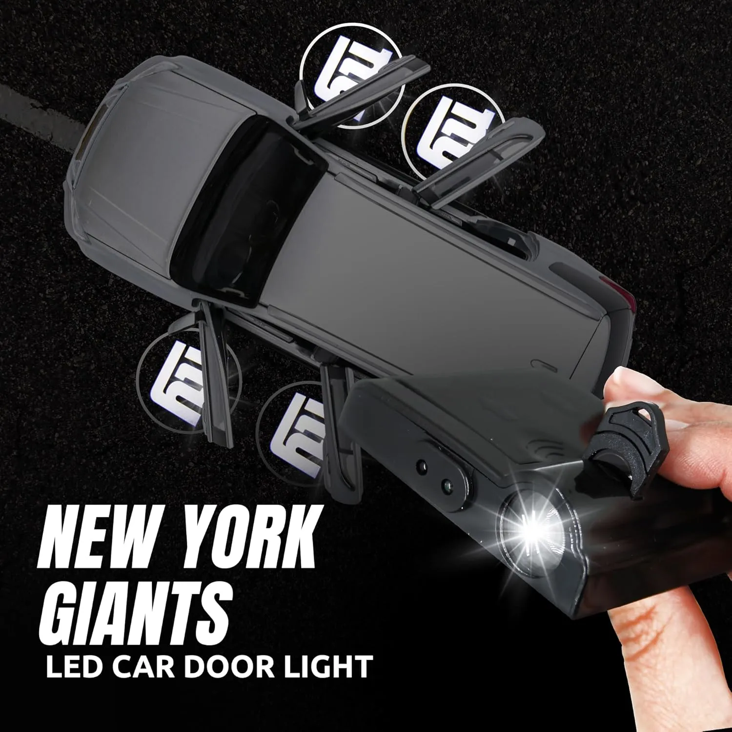 NFL American Football New York Giants - Led Car Door Light - Wireless Led Projector with One Team Logo Slide - Compatible for Most Car Models - Battery-Operated, 2.5” x 2.5”
