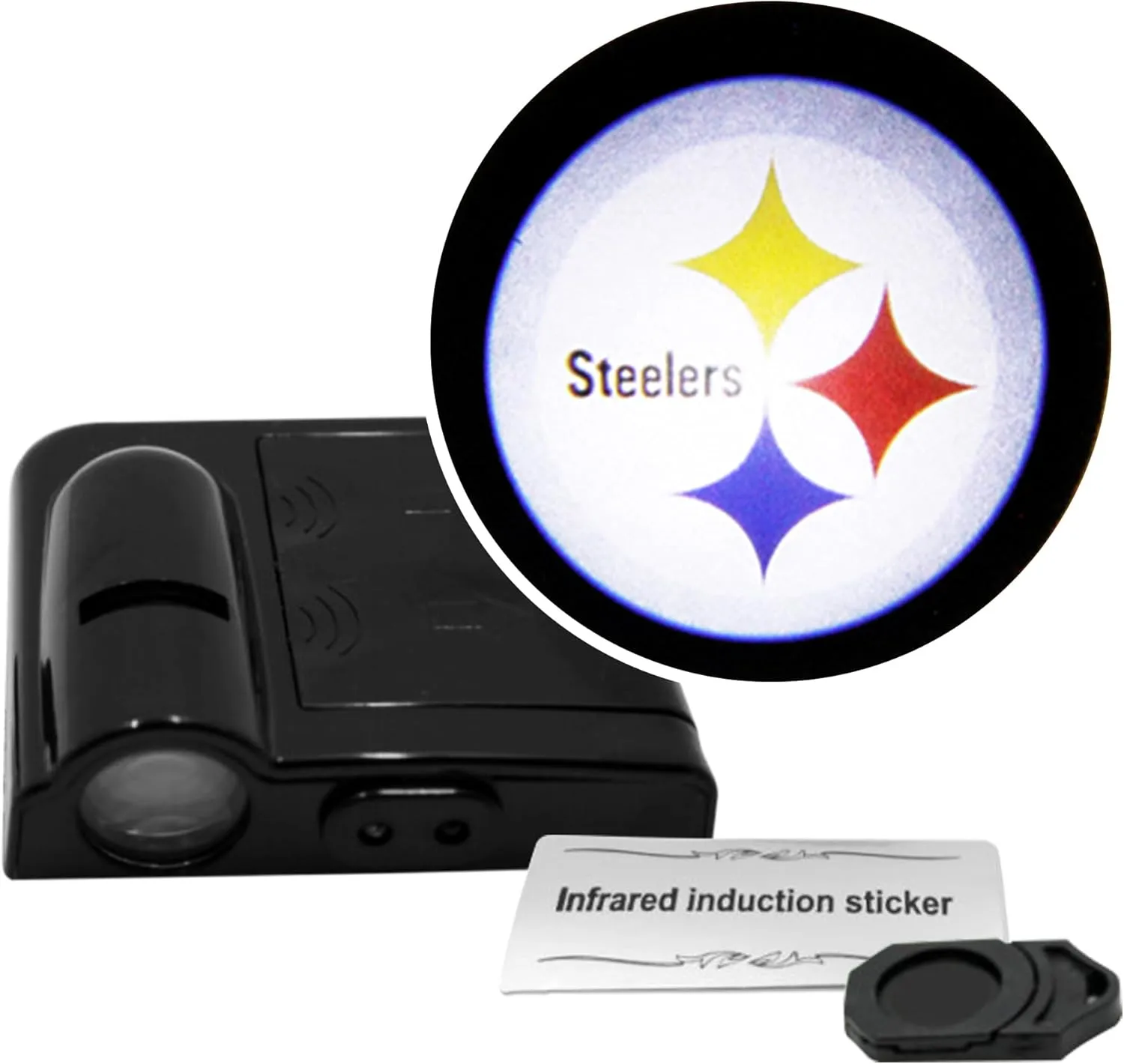 NFL American Football Pittsburgh Steelers - Led Car Door Light - Wireless Led Projector with One Team Logo Slide - Compatible for most Car Models - Battery-Operated, 2.5” x 2.5”