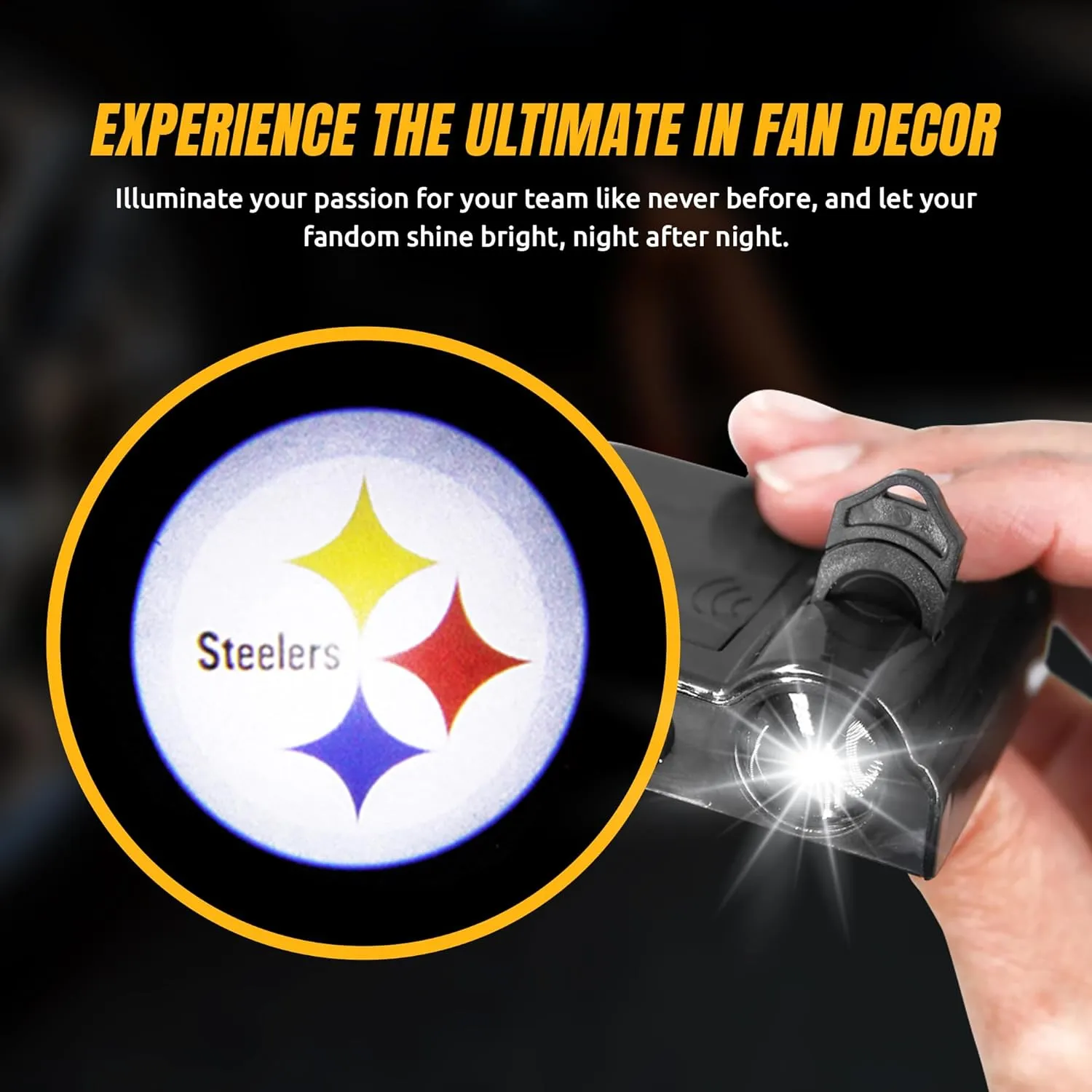NFL American Football Pittsburgh Steelers - Led Car Door Light - Wireless Led Projector with One Team Logo Slide - Compatible for most Car Models - Battery-Operated, 2.5” x 2.5”