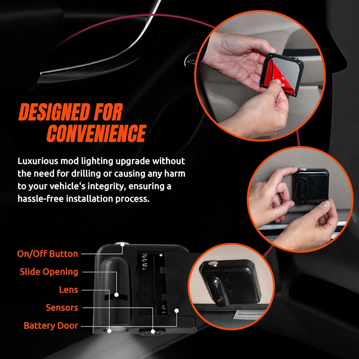 NHL American Hockey Edmonton Oilers - Led Car Door Light - Wireless Led Projector with One Team Logo Slide - Compatible for Most Car Models - Battery-Operated, 2.5” x 2.5”