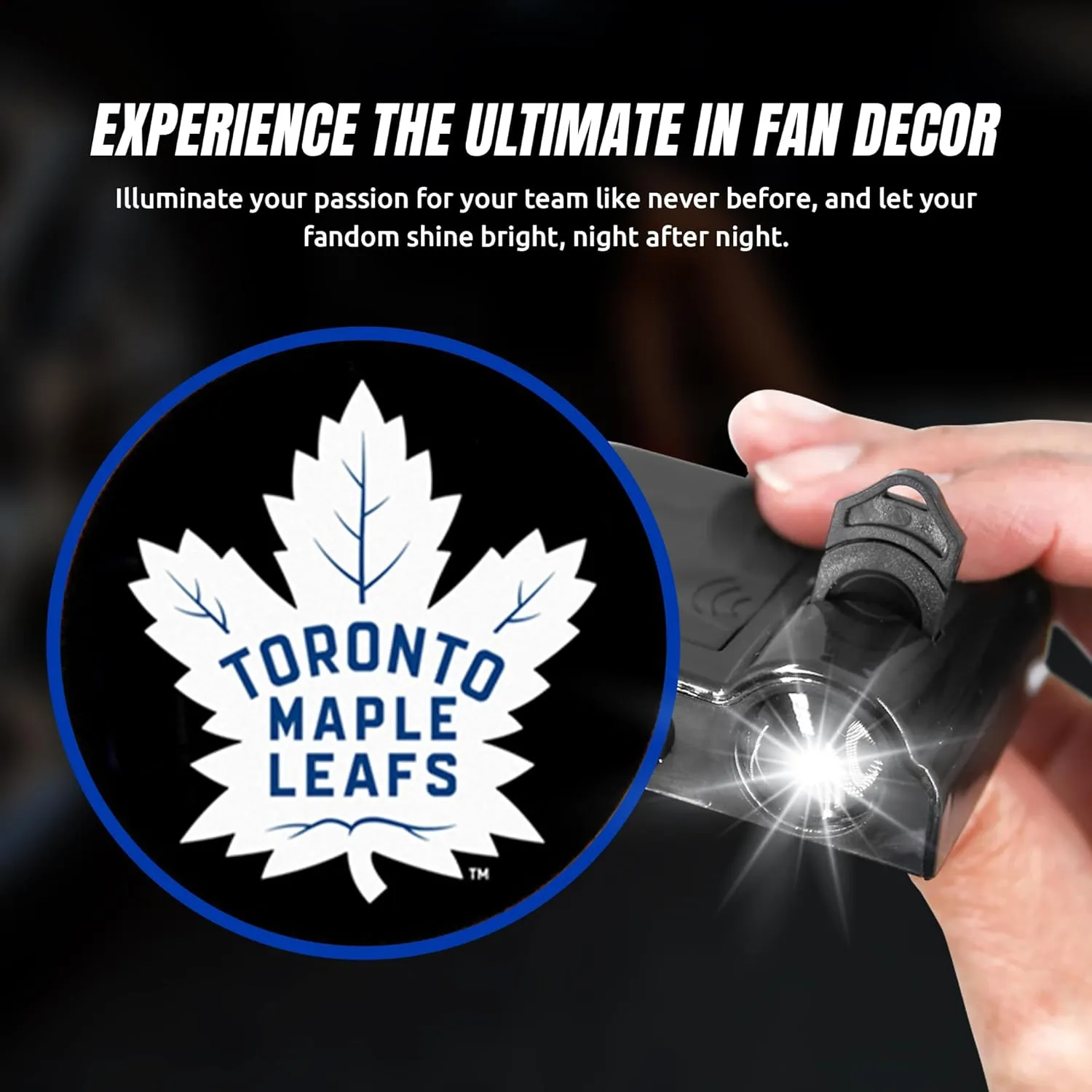 NHL American Hockey Toronto Maple Leafs - Led Car Door Light - Wireless Led Projector with One Team Logo Slide - Compatible for Most Car Models - Battery-Operated, 2.5” x 2.5”