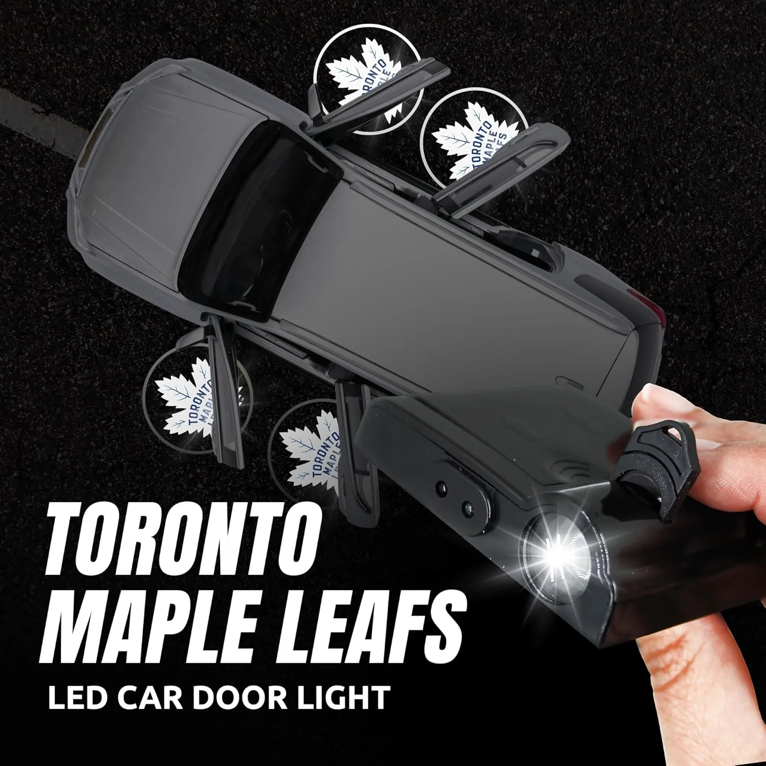 NHL American Hockey Toronto Maple Leafs - Led Car Door Light - Wireless Led Projector with One Team Logo Slide - Compatible for Most Car Models - Battery-Operated, 2.5” x 2.5”
