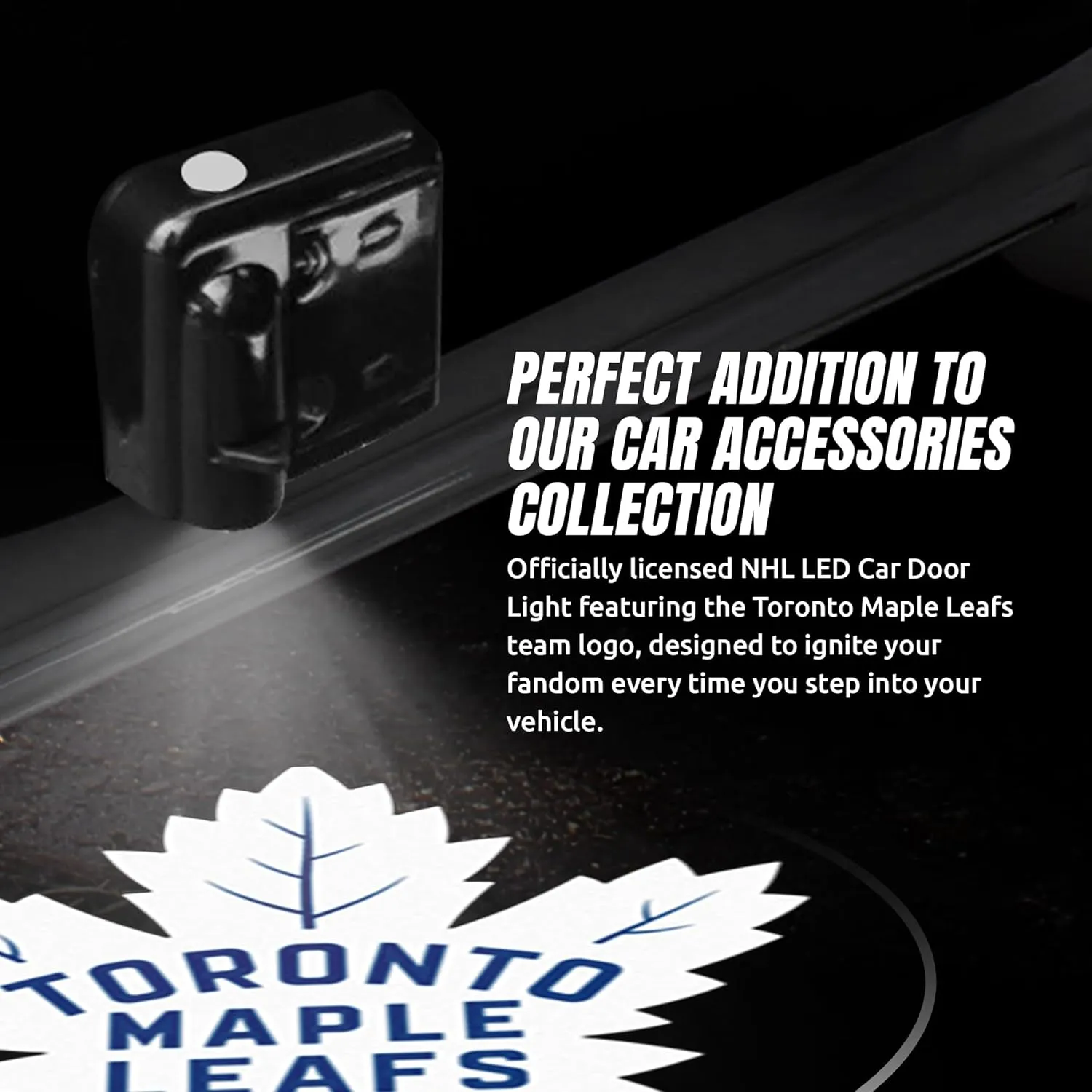 NHL American Hockey Toronto Maple Leafs - Led Car Door Light - Wireless Led Projector with One Team Logo Slide - Compatible for Most Car Models - Battery-Operated, 2.5” x 2.5”