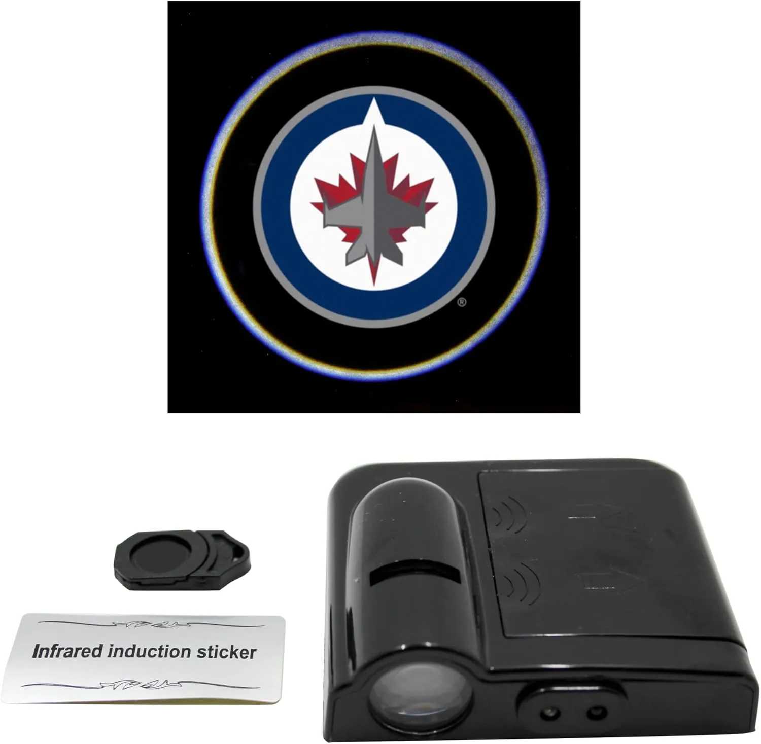 NHL American Hockey Winnipeg Jets - Led Car Door Light - Wireless Led Projector with One Team Logo Slide - Compatible for Most Car Models - Battery-Operated, 2.5” x 2.5”