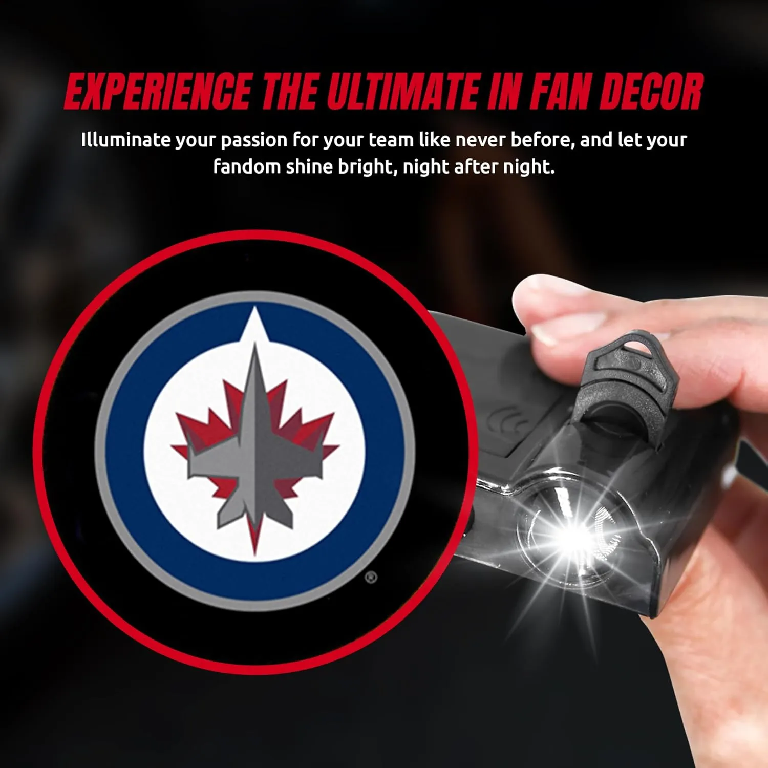 NHL American Hockey Winnipeg Jets - Led Car Door Light - Wireless Led Projector with One Team Logo Slide - Compatible for Most Car Models - Battery-Operated, 2.5” x 2.5”