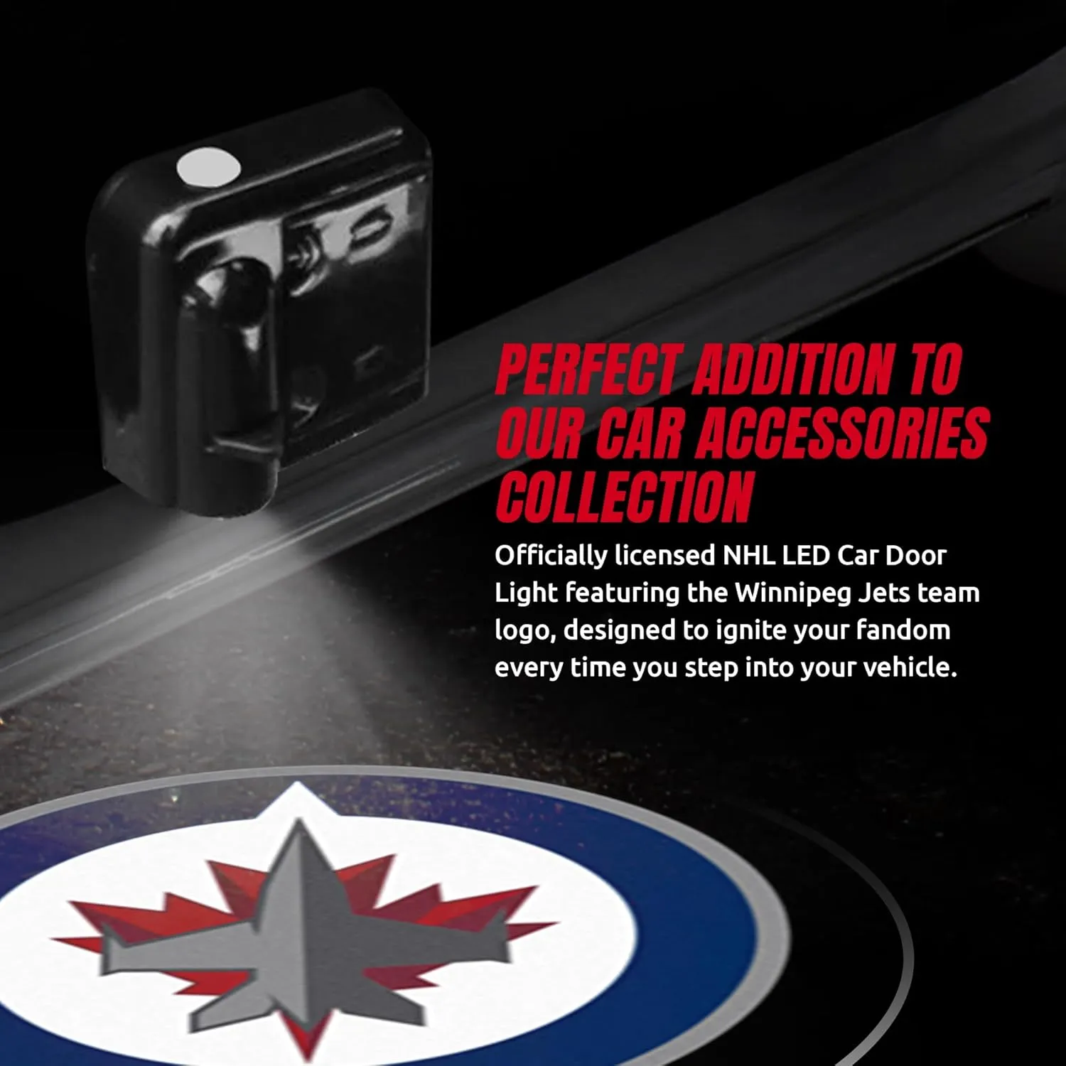 NHL American Hockey Winnipeg Jets - Led Car Door Light - Wireless Led Projector with One Team Logo Slide - Compatible for Most Car Models - Battery-Operated, 2.5” x 2.5”
