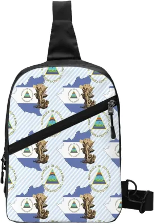 Nicaragua Flag Map St Michael the Archangel Angel Crossbody Bag Portable Sling Bags Foldable Chest Daypack Reusable Sports Shoulder Backpack Diagonally Casual Rucksack Travel Bag