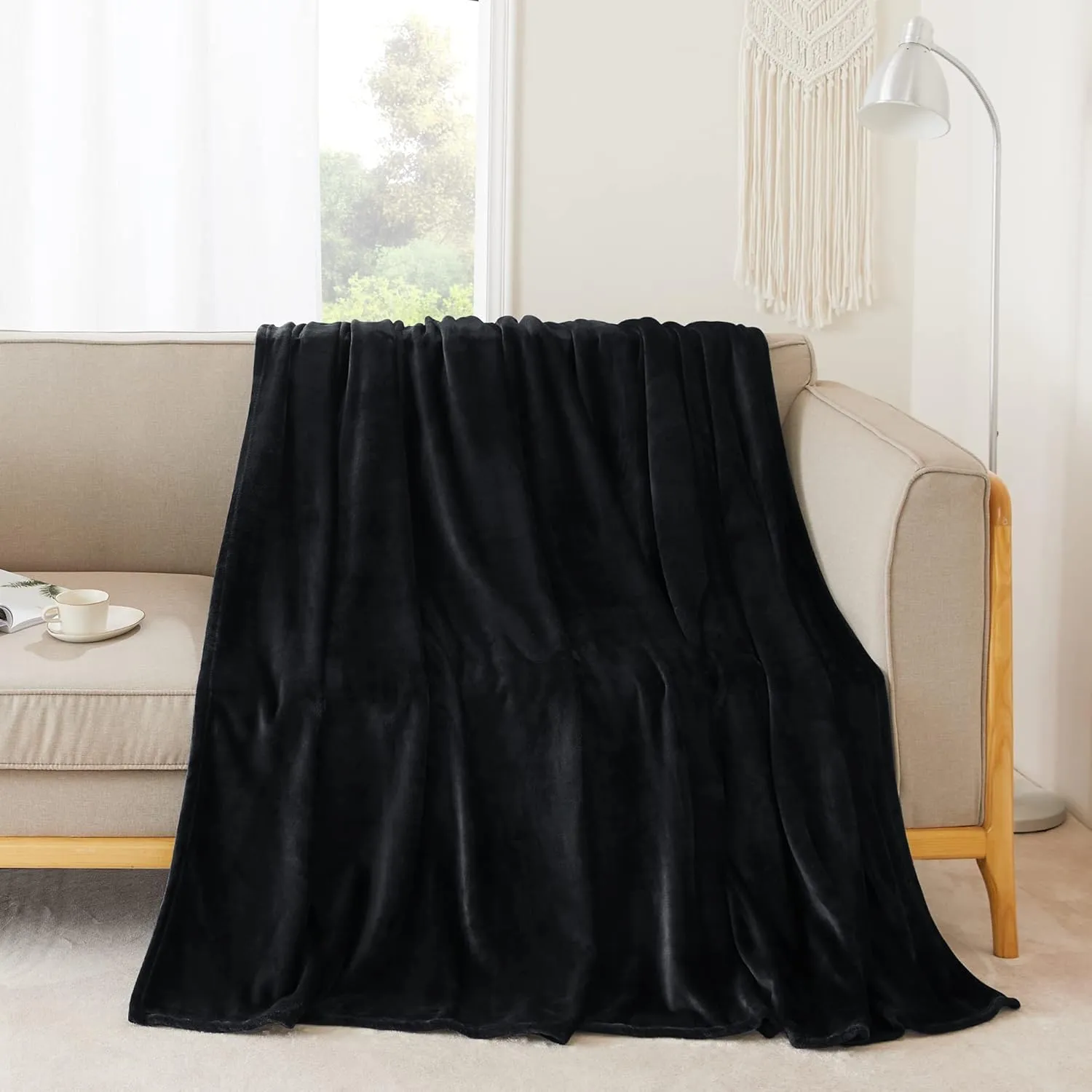 NICETOWN Fleece Queen Blanket Black - Bed Soft Lightweight Plush Fuzzy Cozy Luxury Microfiber Anti-Static Fuzzy Blanket, 90x90 inches