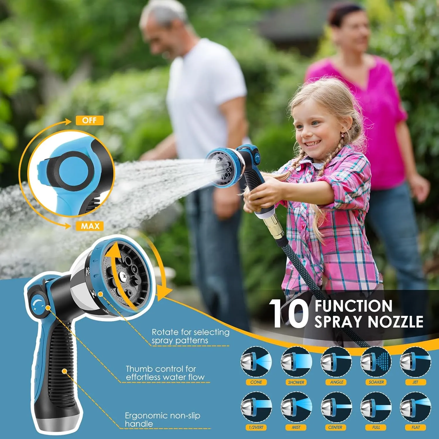 Non-Expanding Garden Hose 100 ft, Flexible Kink Free Water Hose with 10 Watering Spray Nozzle, Lightweight Hose Pipe, Leak-Proof, Durable, 3/4" Brass Alloy Connector, Portable Storage Strap