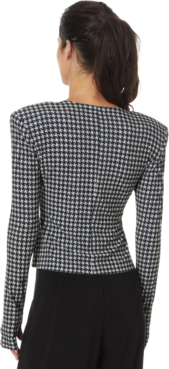 Norma Kamali Women's Long Sleeve Shoulder Pad V Neck Top