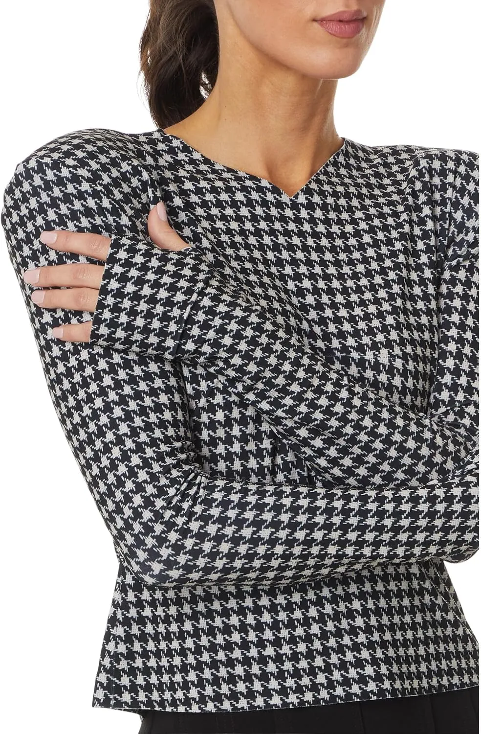 Norma Kamali Women's Long Sleeve Shoulder Pad V Neck Top