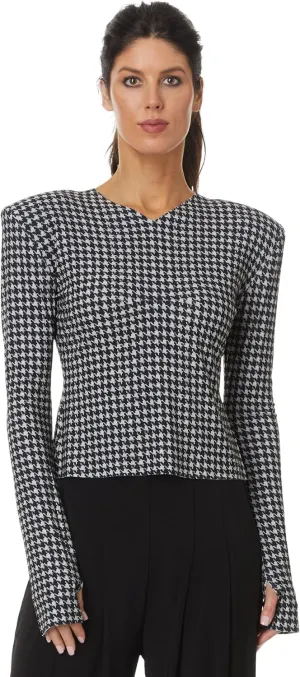 Norma Kamali Women's Long Sleeve Shoulder Pad V Neck Top