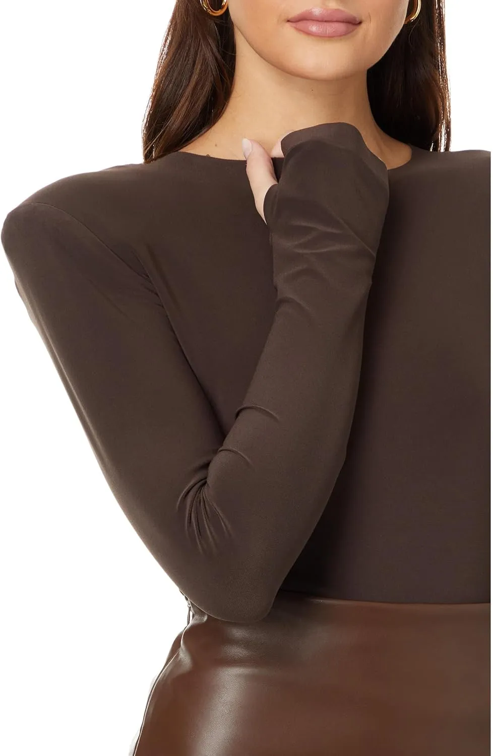Norma Kamali Women's Shoulder Pad Long Sleeve Crew Top