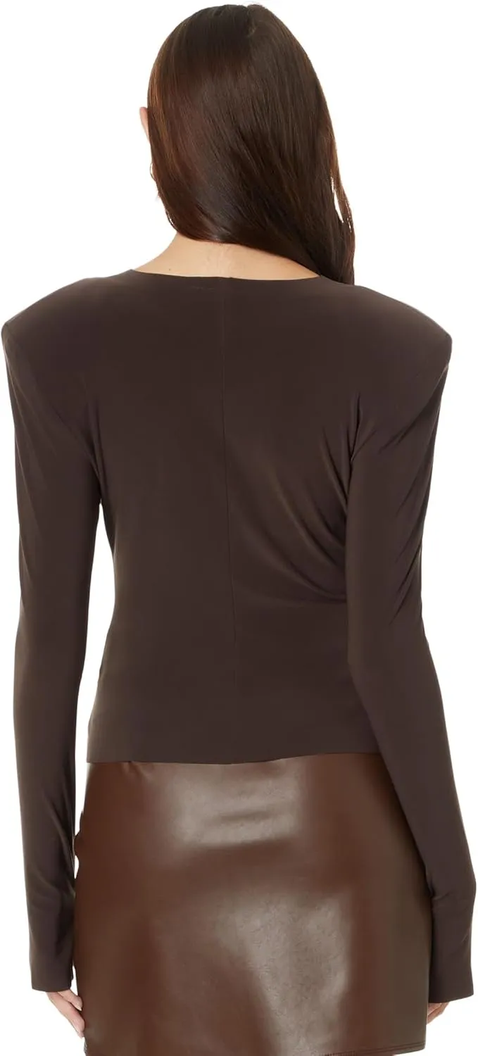 Norma Kamali Women's Shoulder Pad Long Sleeve Crew Top