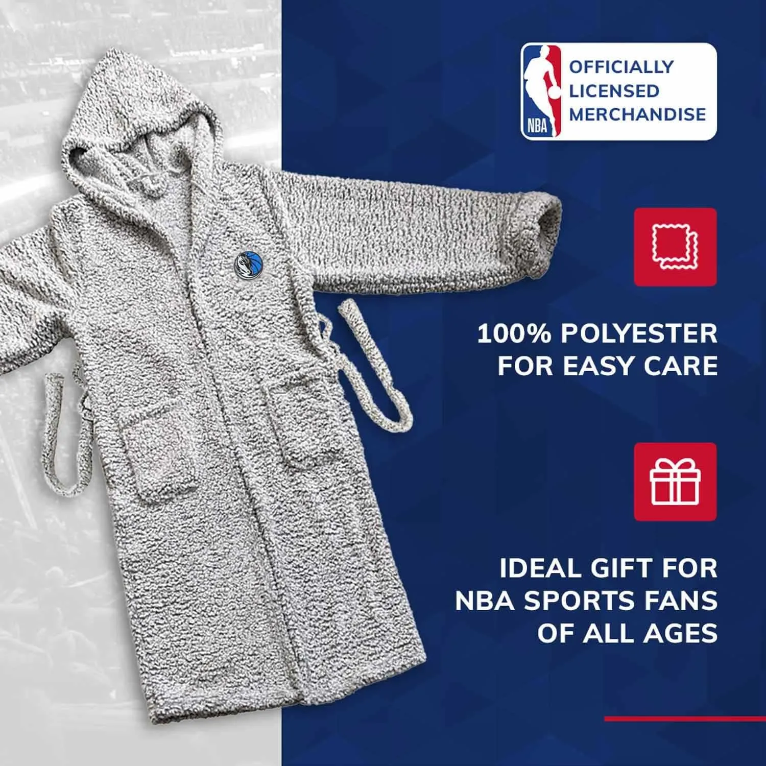 NORTHWEST NBA Adult Plush Hooded Robe with Pockets - 100% Polyester Sherpa Blend - Machine Washable - Relaxation & Style