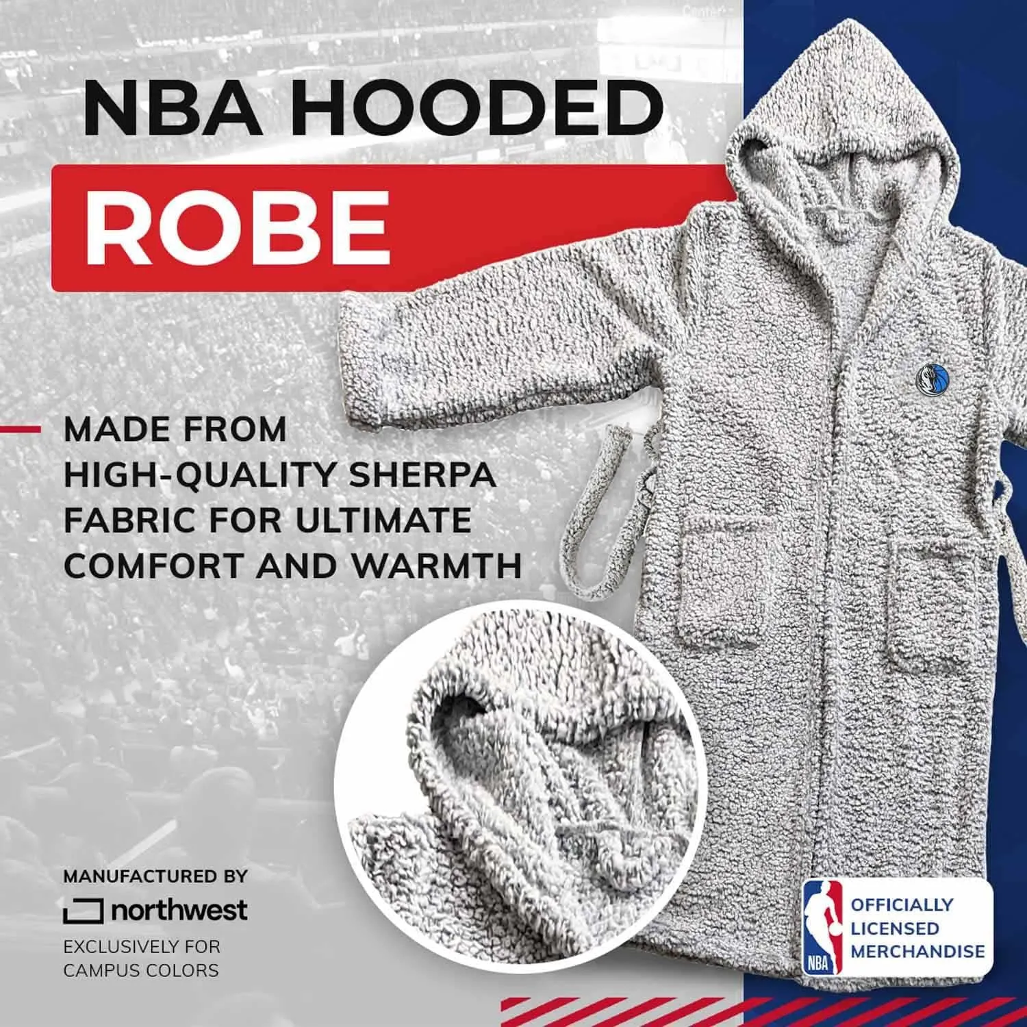 NORTHWEST NBA Adult Plush Hooded Robe with Pockets - 100% Polyester Sherpa Blend - Machine Washable - Relaxation & Style