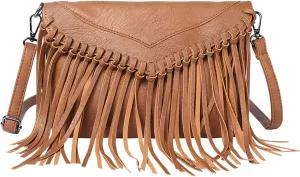NOTAG Women Leather Shoulder Handbags Crossbody Bags with Tassel Vintage Envelope Handbag
