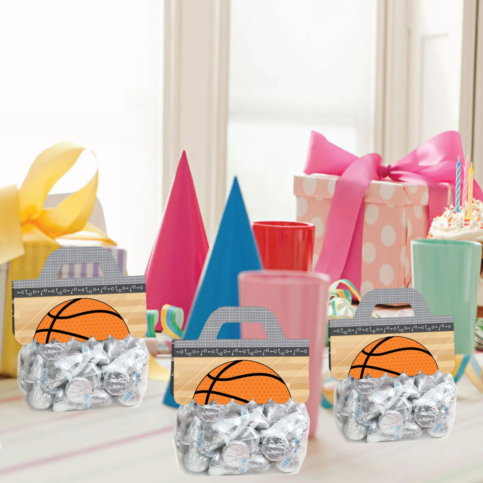 Nothin’ But Net - Basketball - DIY Baby Shower or Birthday Party Clear Goodie Favor Bag Labels - Candy Bags with Toppers - Set of 24