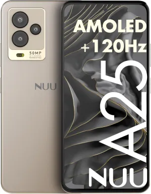 NUU A25 AMOLED 120Hz 6.7" Phone for T-Mobile, ATT, Cricket, Mint, Ultra, Metro, Gaming Phones, Octa-Core Helio G99, 4G/LTE Dual SIM, 6GB   128GB 50MP Camera, Champagne, International Travel