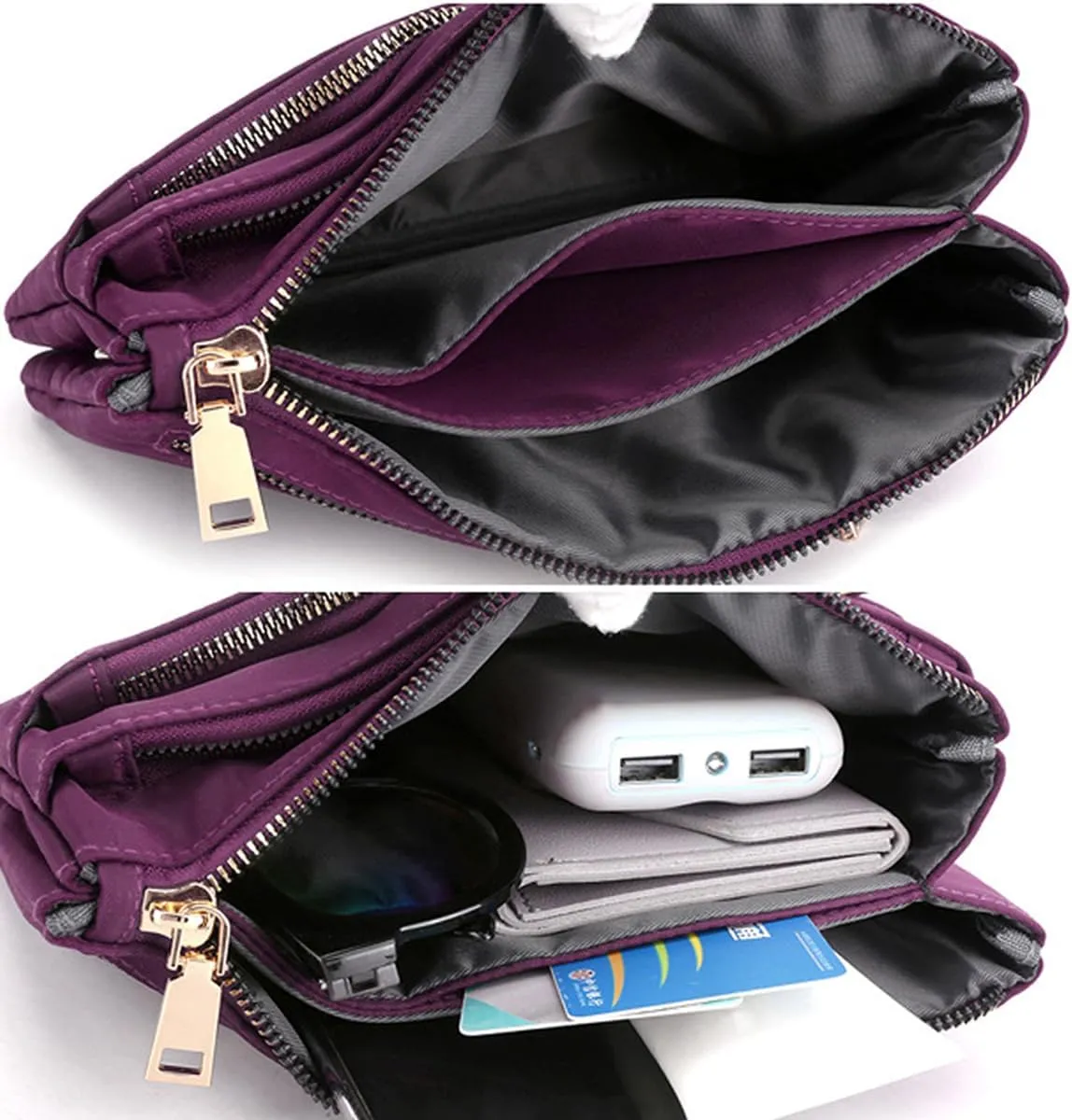 Nylon Small Cross Body Bags for Women Multi Pockets Phone Shoulder Bag Travel Mini Handbag Ladies Cross Body Bag (Purple)