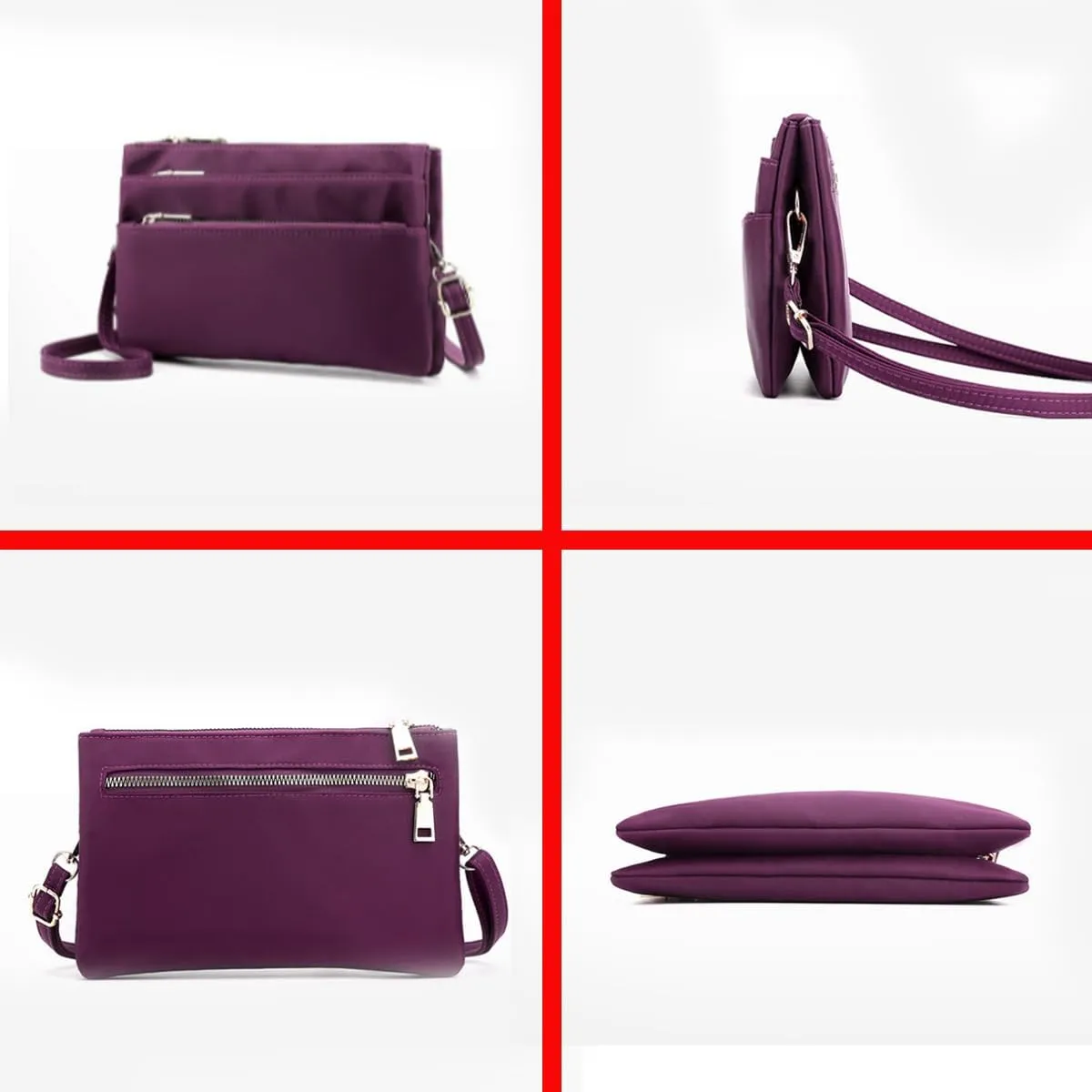Nylon Small Cross Body Bags for Women Multi Pockets Phone Shoulder Bag Travel Mini Handbag Ladies Cross Body Bag (Purple)