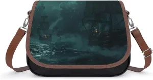 Ocean Pirate Ship Trendy Crossbody Bags Purses for Women Casual Shoulder Handbags with Adjustable Wide Strap