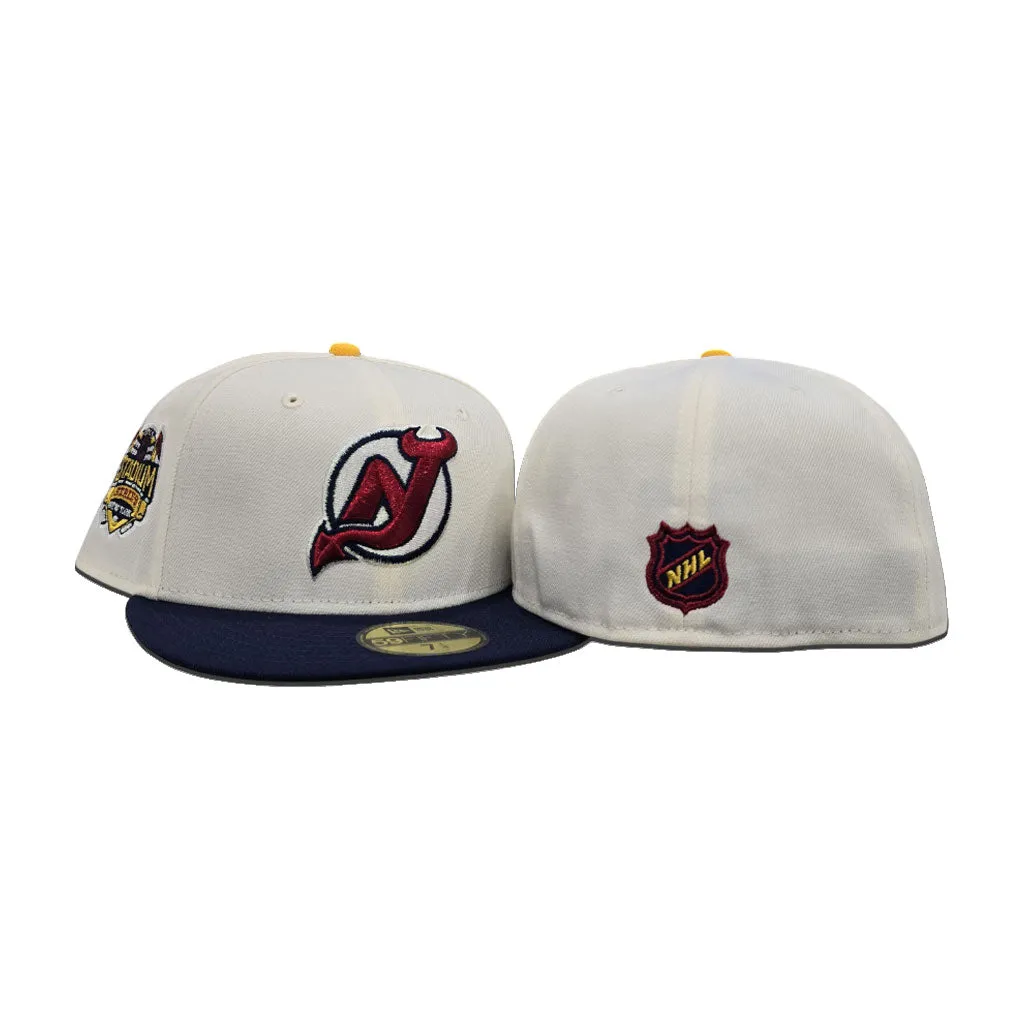 Off White New Jersey Devils Navy Blue Visor Gray Bottom 2014 Stadium Series Side Patch New Era 59Fifty Fitted