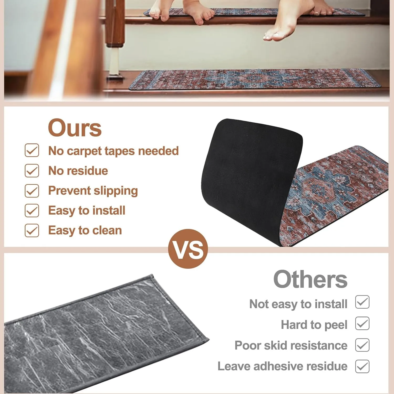 OJIA Non-Slip Stair Treads Matching Mat for Wooden Steps, Square Rubber Backing Anti-Slip Stair Carpet Landing Mat Stair Rugs 31x31 inch