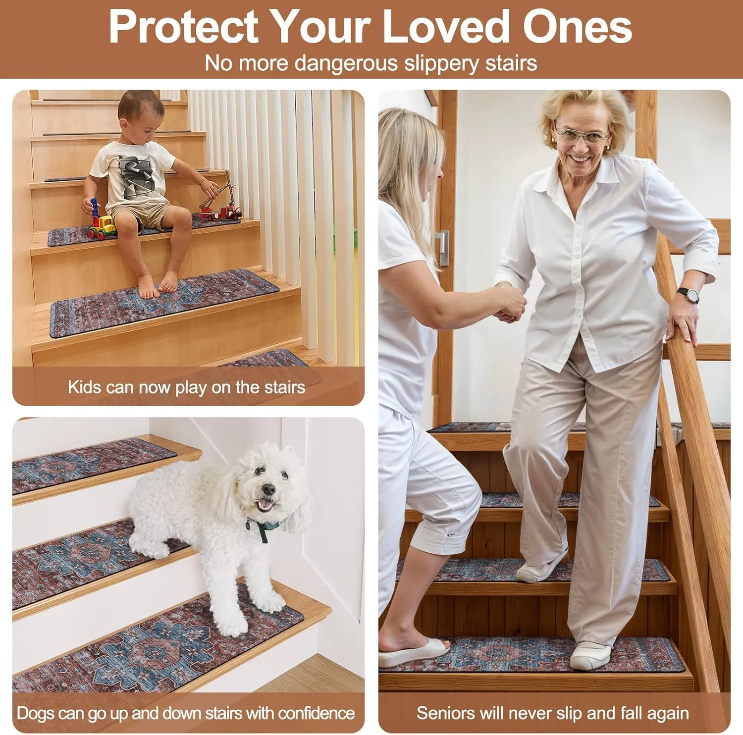 OJIA Non-Slip Stair Treads Matching Mat for Wooden Steps, Square Rubber Backing Anti-Slip Stair Carpet Landing Mat Stair Rugs 31x31 inch