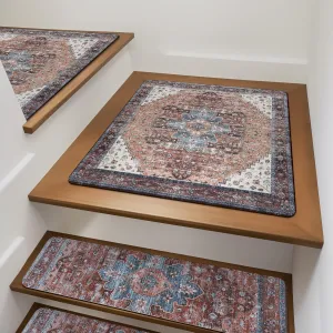 OJIA Non-Slip Stair Treads Matching Mat for Wooden Steps, Square Rubber Backing Anti-Slip Stair Carpet Landing Mat Stair Rugs 31x31 inch
