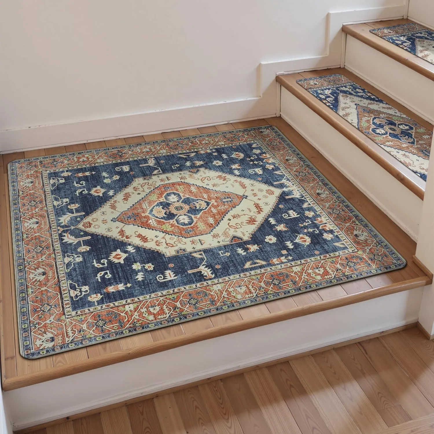 OJIA Stair Treads Non-Slip Matching Mat for Wooden Steps, Square Capet Stair Treads Rubber Backing Stair Runner Anti-Slip Stair Landing Mat 31x31 Inch Stair Treads