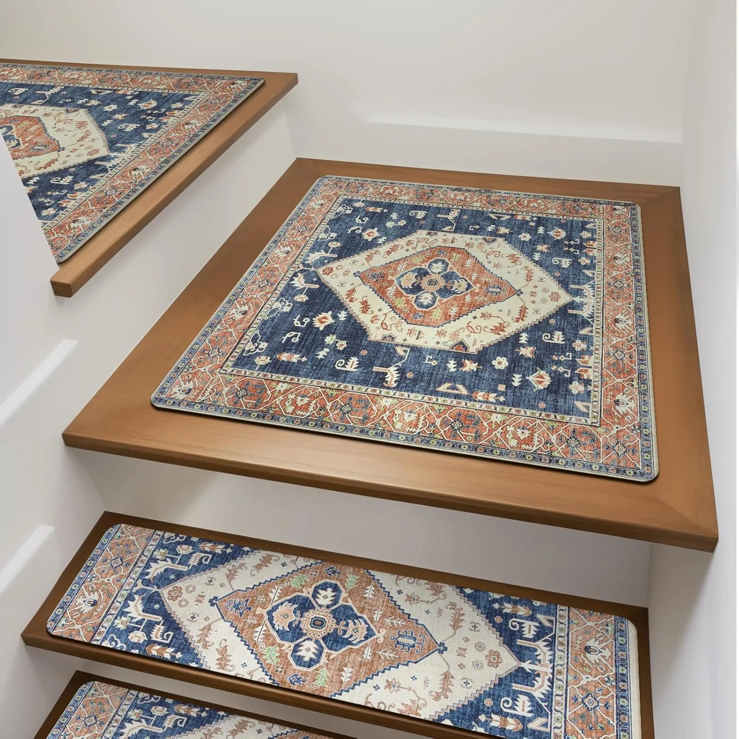 OJIA Stair Treads Non-Slip Matching Mat for Wooden Steps, Square Capet Stair Treads Rubber Backing Stair Runner Anti-Slip Stair Landing Mat 31x31 Inch Stair Treads