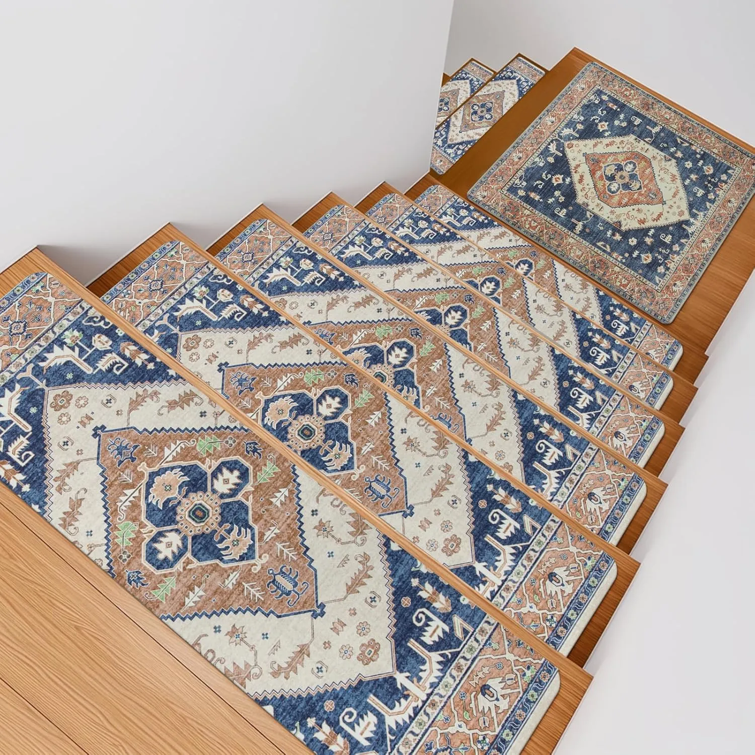 OJIA Stair Treads Non-Slip Matching Mat for Wooden Steps, Square Capet Stair Treads Rubber Backing Stair Runner Anti-Slip Stair Landing Mat 31x31 Inch Stair Treads