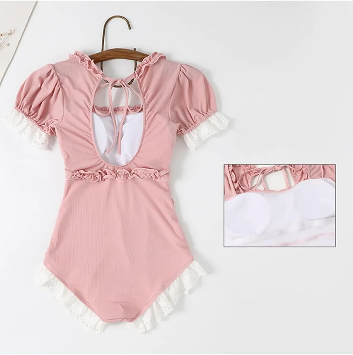 One Piece Swimsuit Women Teens Tummy Control Short Sleeve Kawaii Strawberry Vintage Ruffle Ruched Bathing Suit