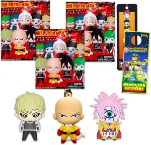 One Punch Man Blind Bags Set - Bundle with 3 Series 2 One Punch Man Figural Bag Clips Plus Bookmark, More for Kids, Boys, Girls | One Punch Man Goodie Bags for Teens, Adults