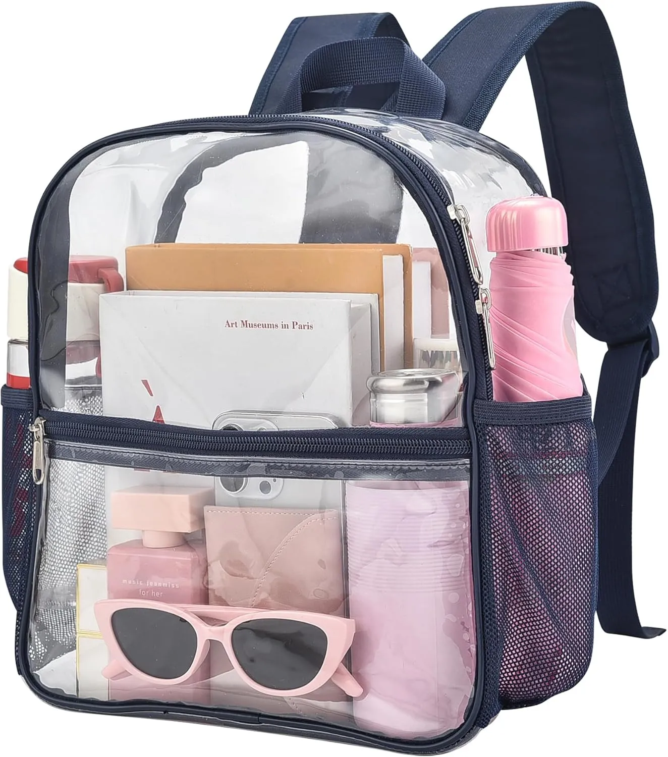 Oraben Clear Backpack for Stadium Events Clear Stadium Backpack 12x6x12 Bag (Enhanced Strap, Navy Blue)
