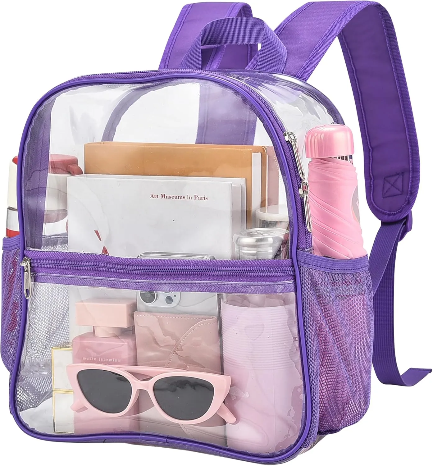 Oraben Clear Backpack for Stadium Events Clear Stadium Backpack 12x6x12 Bag (Enhanced Strap, Purple)