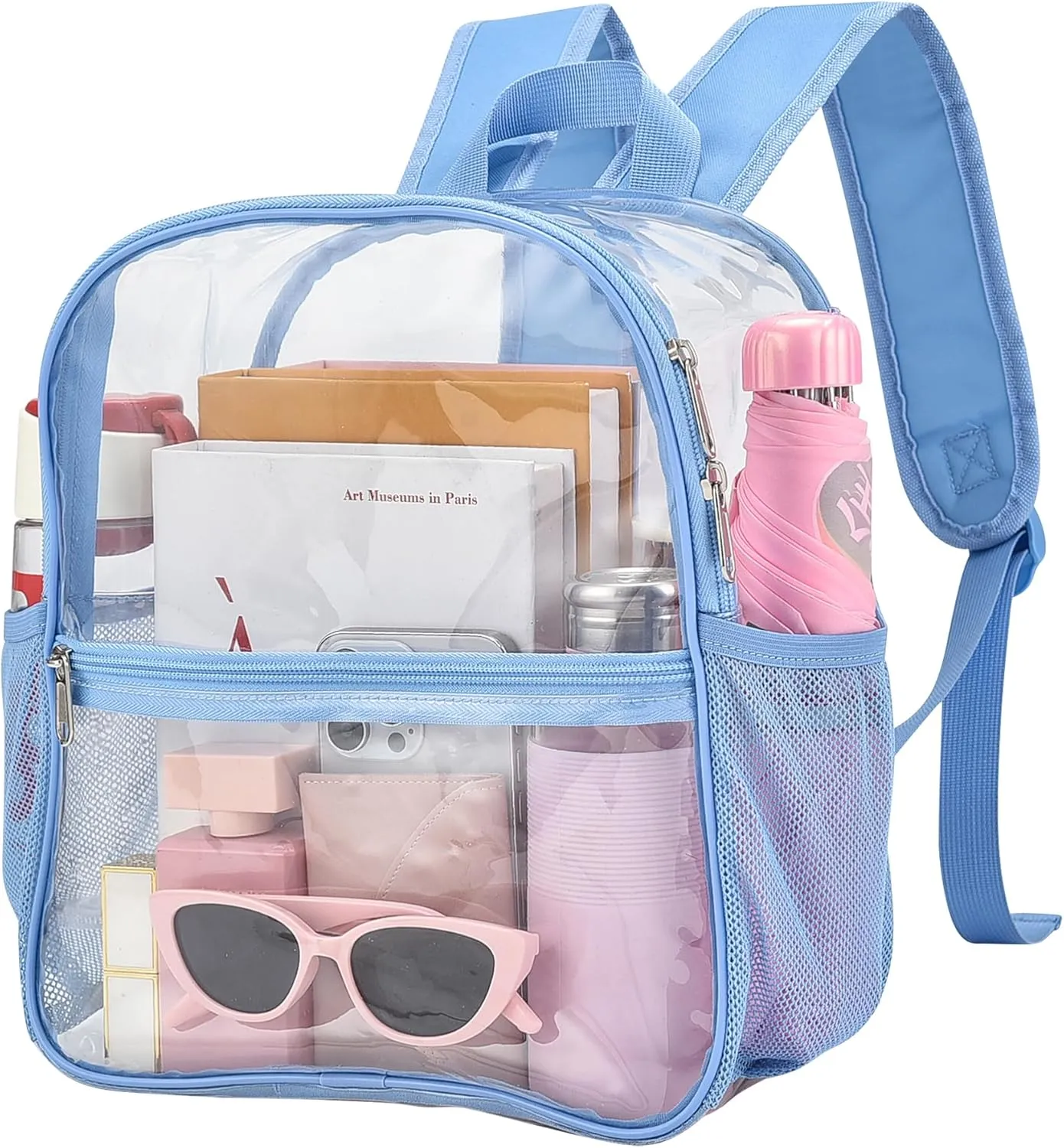 Oraben Clear Backpack for Stadium Events Clear Stadium Backpack 12x6x12 Bag (Enhanced Strap, Sky Blue)