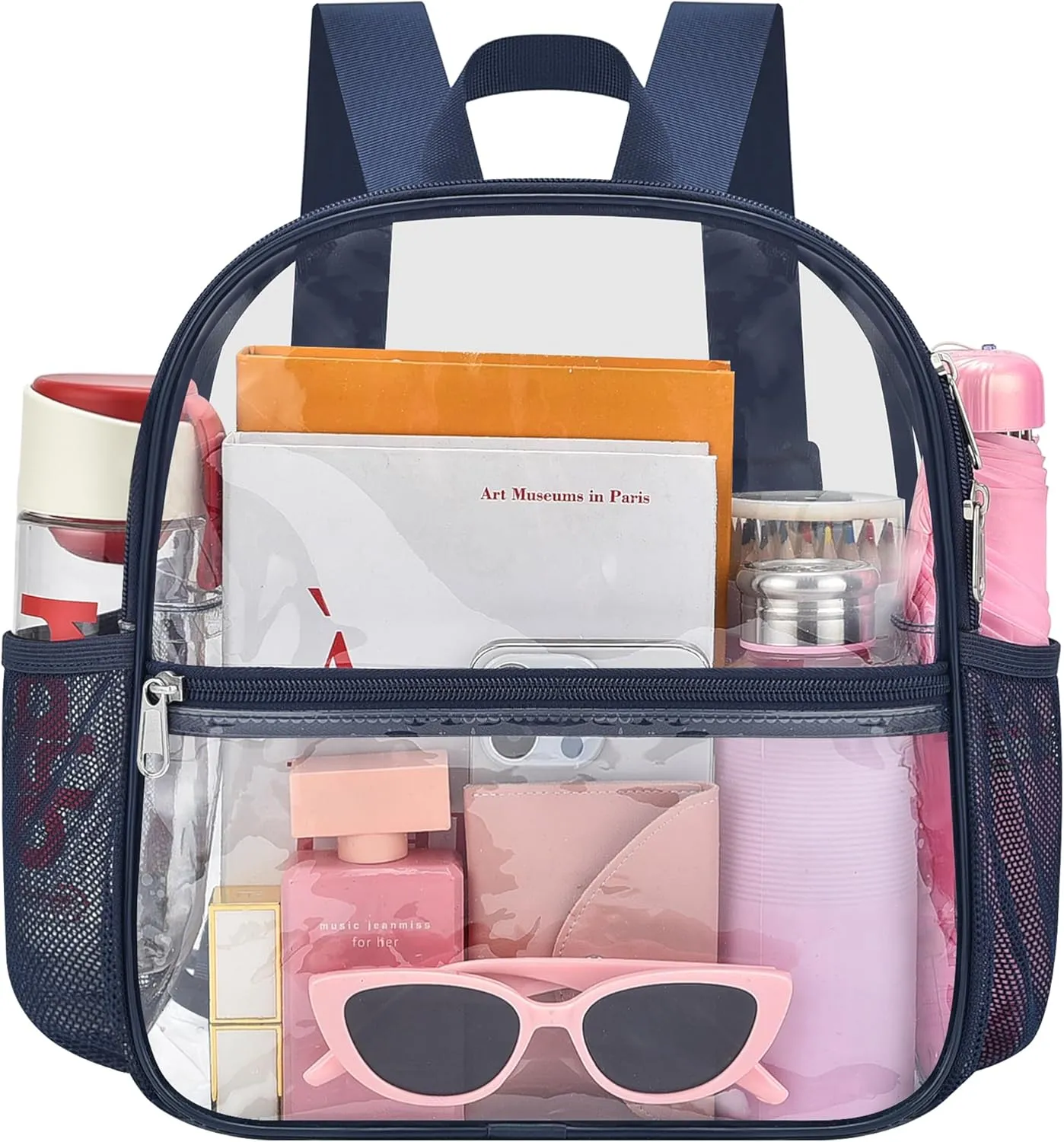 Oraben Clear Backpack for Stadium Events Clear Stadium Backpack 12x6x12 Bag (Nylon Shoulder Straps, Navy Blue)