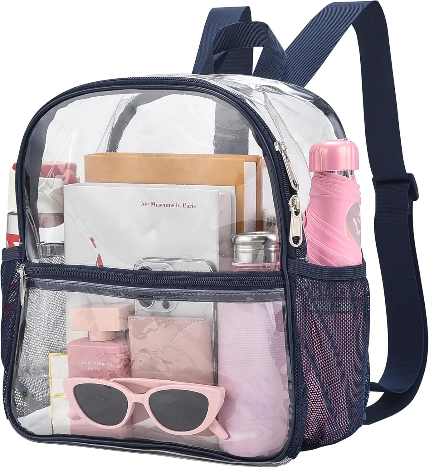 Oraben Clear Backpack for Stadium Events Clear Stadium Backpack 12x6x12 Bag (Nylon Shoulder Straps, Navy Blue)