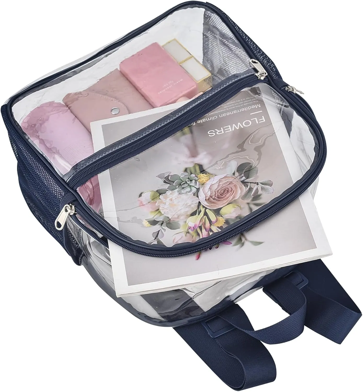 Oraben Clear Backpack for Stadium Events Clear Stadium Backpack 12x6x12 Bag (Nylon Shoulder Straps, Navy Blue)