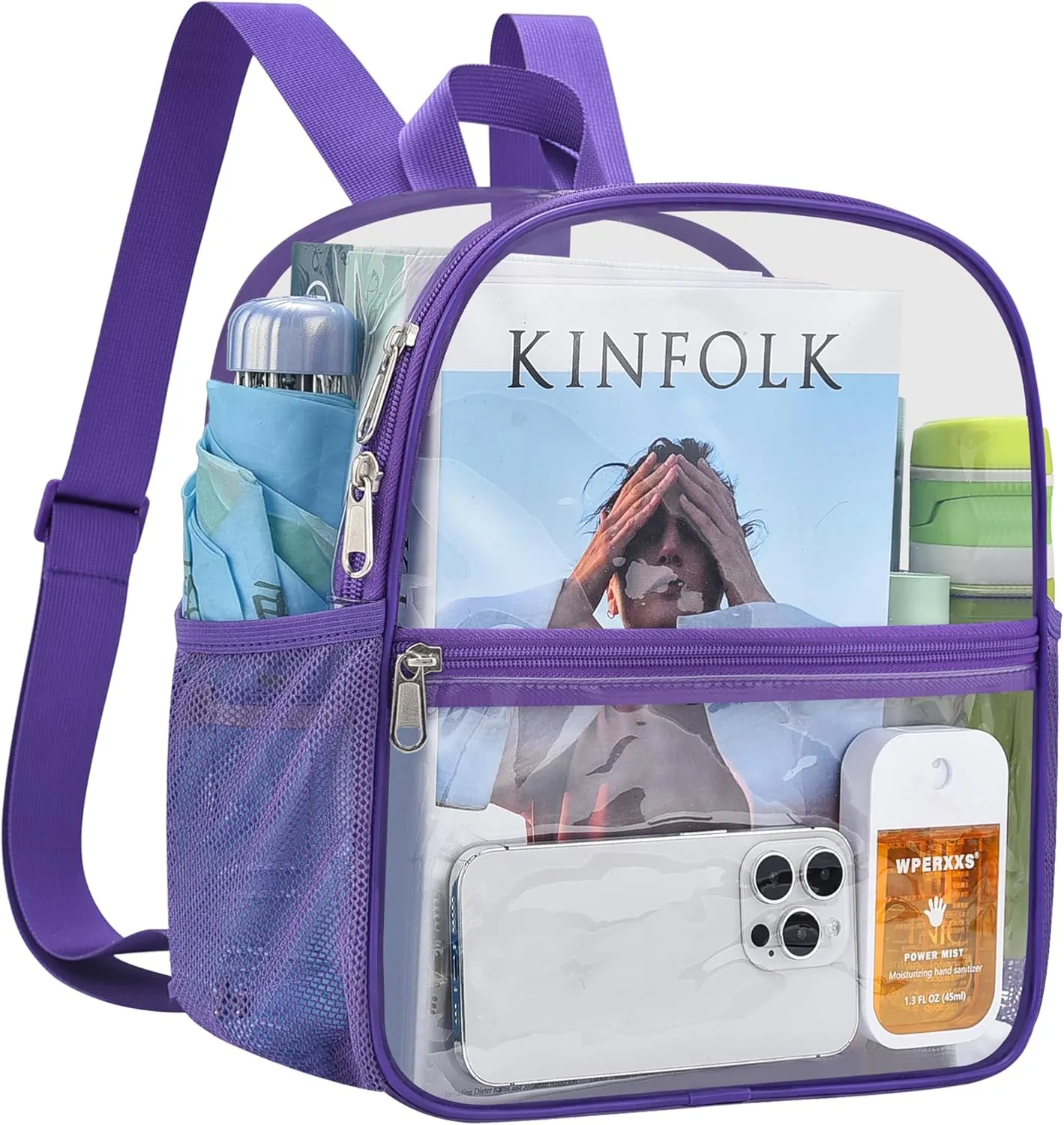 Oraben Clear Backpack for Stadium Events Clear Stadium Backpack 12x6x12 Bag (Nylon Shoulder Straps, Purple)
